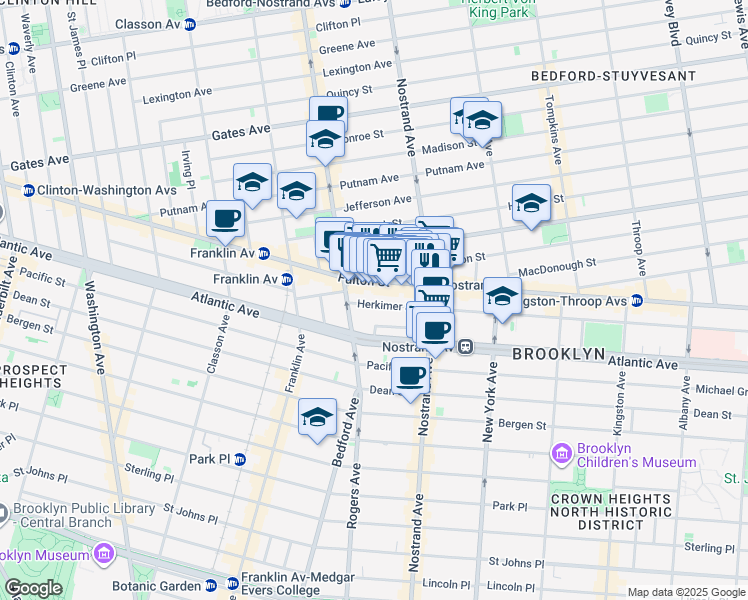 map of restaurants, bars, coffee shops, grocery stores, and more near 53 Herkimer Street in Brooklyn