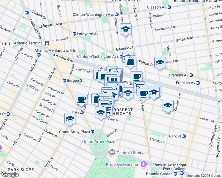 map of restaurants, bars, coffee shops, grocery stores, and more near 560 Vanderbilt Avenue in Brooklyn