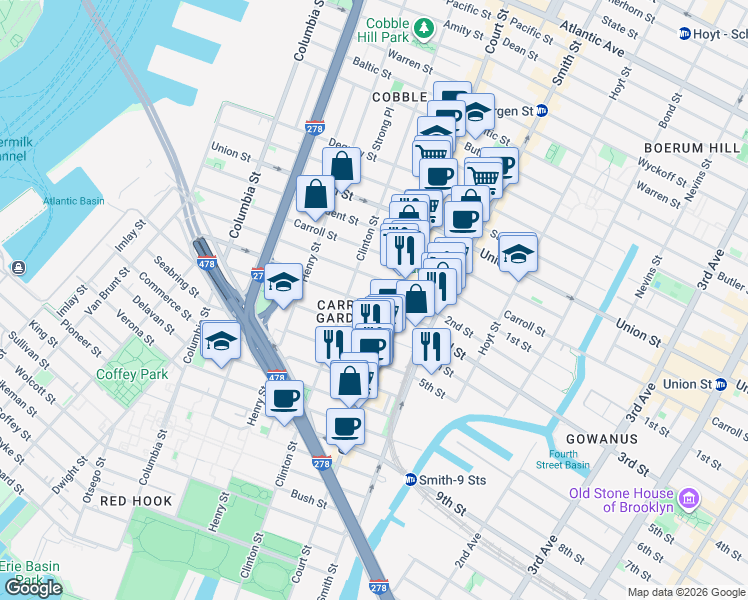 map of restaurants, bars, coffee shops, grocery stores, and more near in Brooklyn