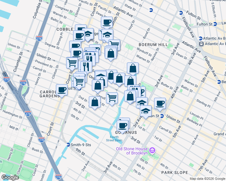map of restaurants, bars, coffee shops, grocery stores, and more near 438 Union Street in Brooklyn