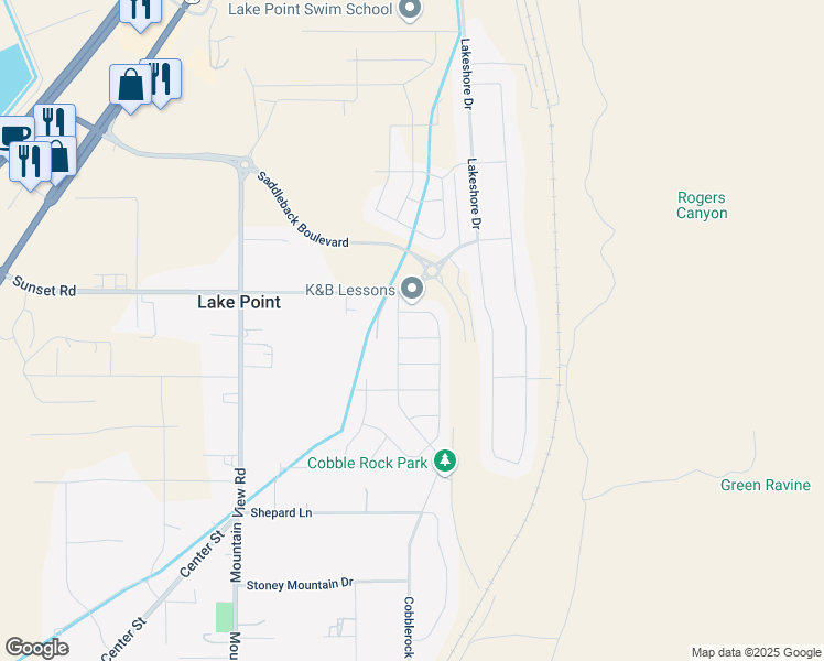 map of restaurants, bars, coffee shops, grocery stores, and more near 8315 North Cobblerock Road in Lake Point