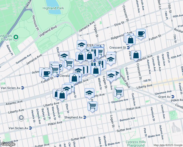 map of restaurants, bars, coffee shops, grocery stores, and more near 215 Hale Ave in Brooklyn