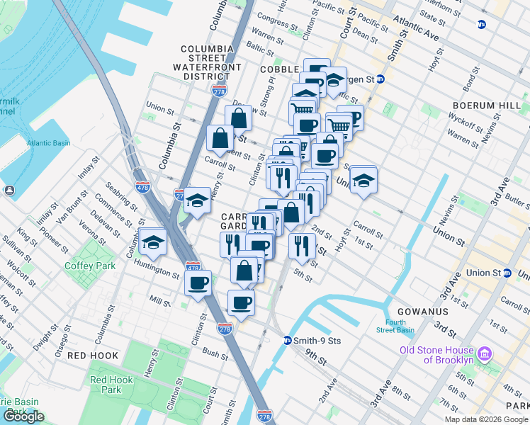 map of restaurants, bars, coffee shops, grocery stores, and more near 83 2nd Place in Brooklyn
