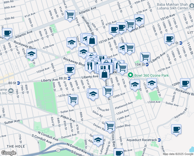 map of restaurants, bars, coffee shops, grocery stores, and more near 9208 Liberty Avenue in Queens