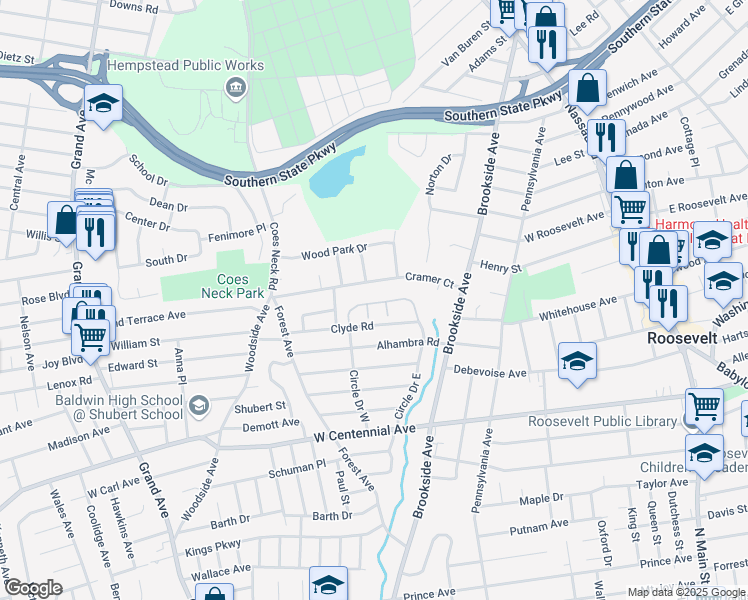 map of restaurants, bars, coffee shops, grocery stores, and more near 522 Woodland Estates Drive in Baldwin