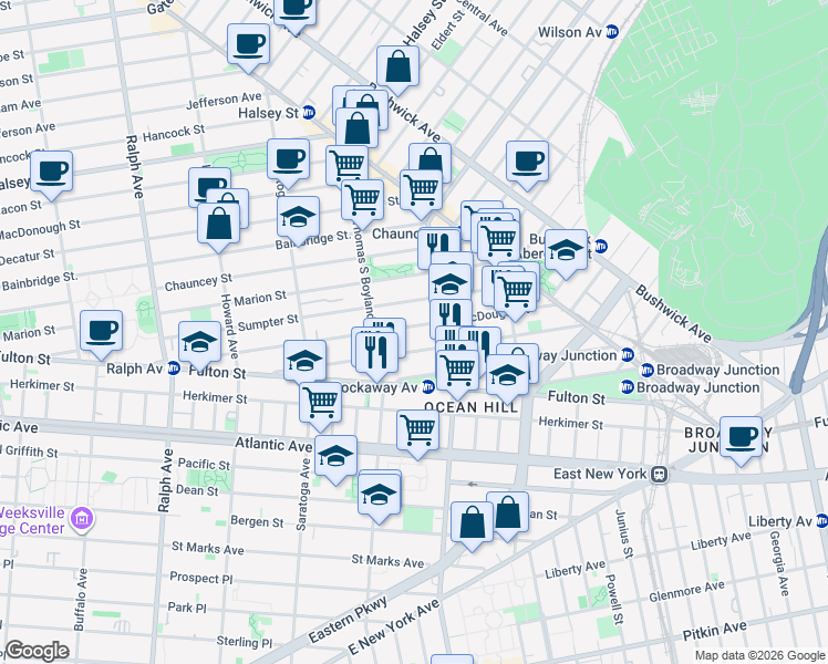 map of restaurants, bars, coffee shops, grocery stores, and more near 202 Macdougal Street in Brooklyn