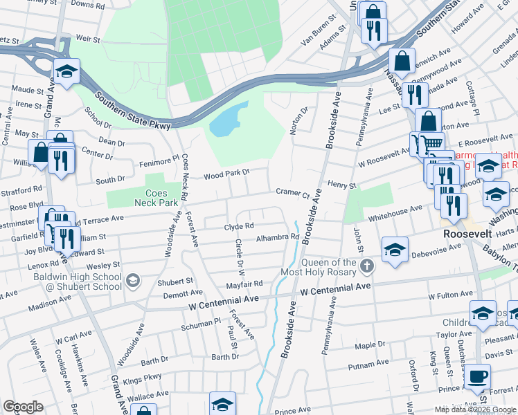 map of restaurants, bars, coffee shops, grocery stores, and more near 519 Woodland Estates Drive in Baldwin