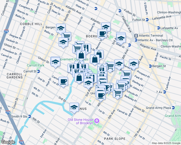 map of restaurants, bars, coffee shops, grocery stores, and more near 558 Degraw Street in Brooklyn