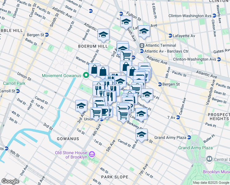 map of restaurants, bars, coffee shops, grocery stores, and more near 4th Ave & Butler St in Brooklyn