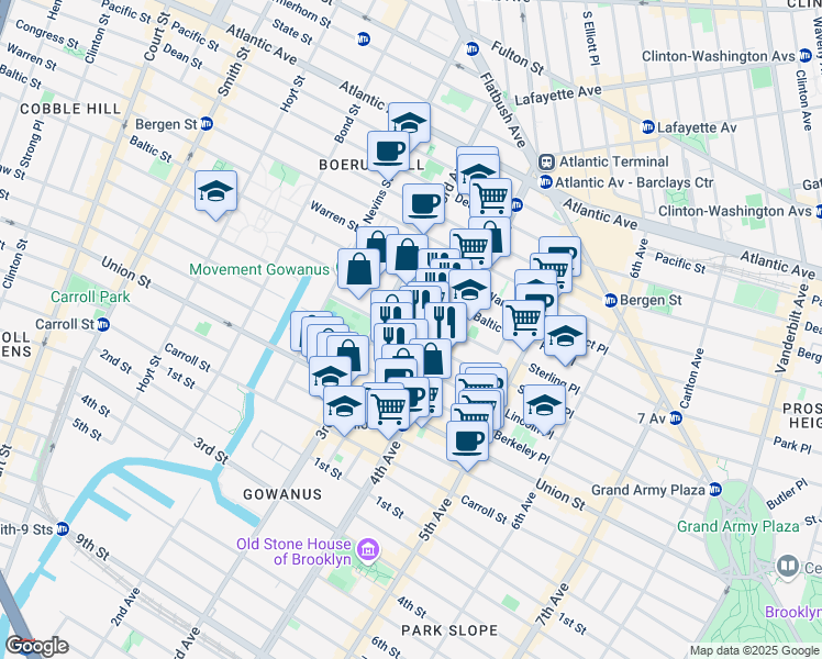 map of restaurants, bars, coffee shops, grocery stores, and more near 311 Douglass Street in Brooklyn