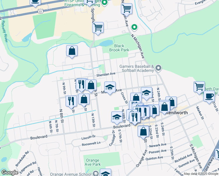 map of restaurants, bars, coffee shops, grocery stores, and more near 207 N 16th St in Kenilworth