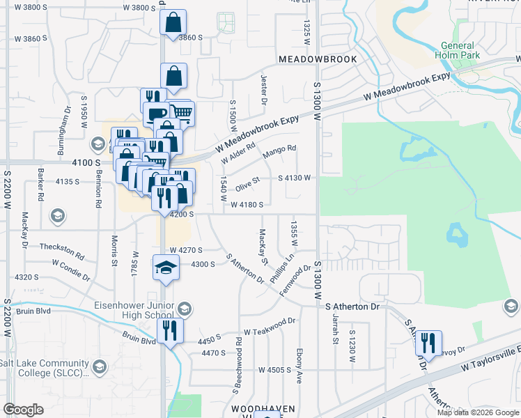 map of restaurants, bars, coffee shops, grocery stores, and more near 1447 West 4180 South in Taylorsville