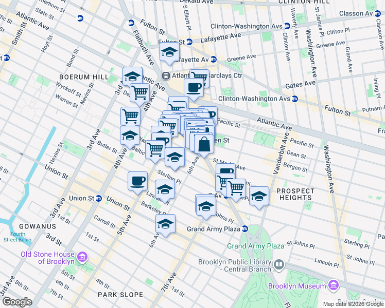 map of restaurants, bars, coffee shops, grocery stores, and more near 64 St Marks Ave in Brooklyn