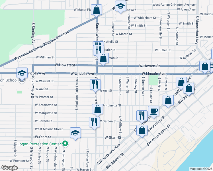 map of restaurants, bars, coffee shops, grocery stores, and more near 808 South Greenlawn Avenue in Peoria