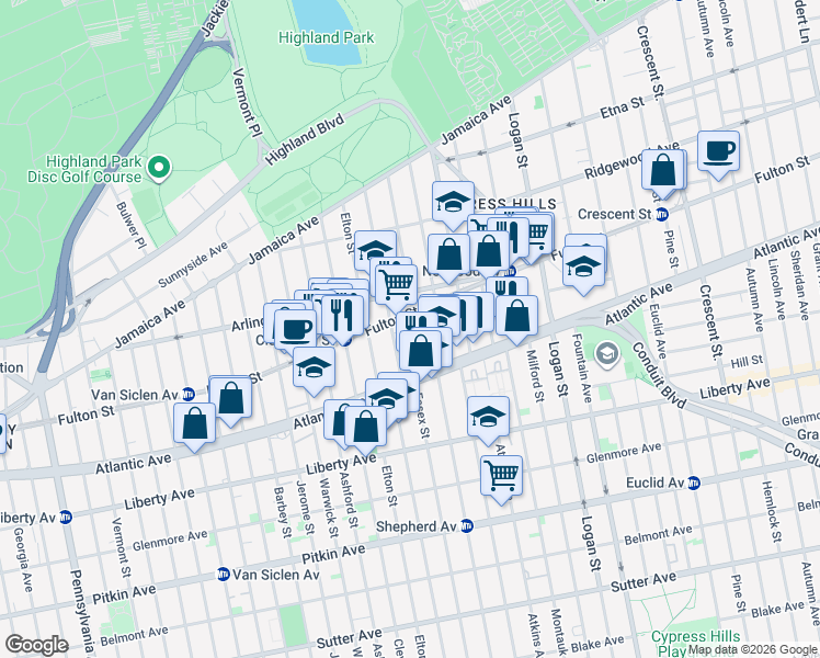 map of restaurants, bars, coffee shops, grocery stores, and more near 179 Essex Street in Brooklyn