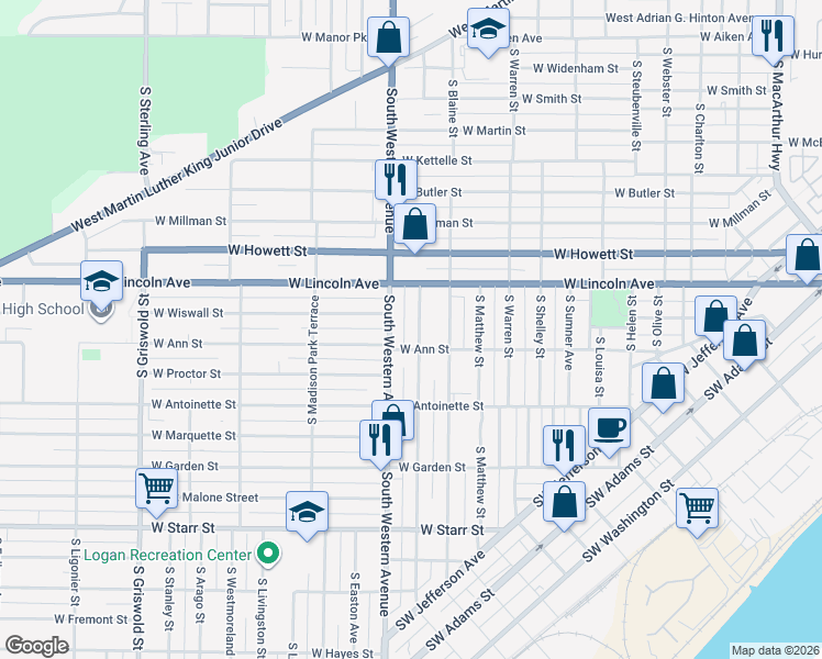 map of restaurants, bars, coffee shops, grocery stores, and more near 809 South Greenlawn Avenue in Peoria