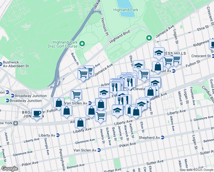 map of restaurants, bars, coffee shops, grocery stores, and more near 164 Arlington Avenue in Brooklyn
