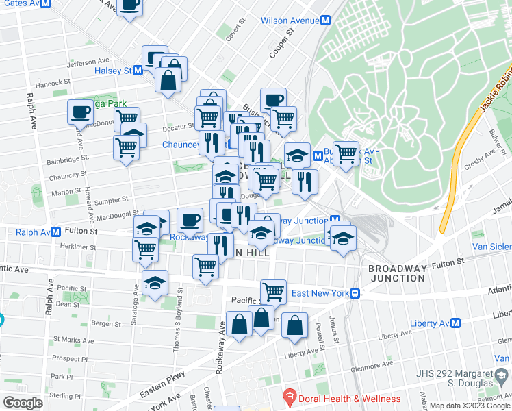 map of restaurants, bars, coffee shops, grocery stores, and more near 183 Hull Street in Brooklyn