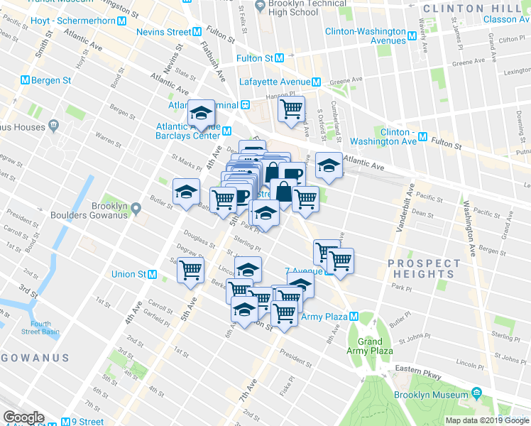 map of restaurants, bars, coffee shops, grocery stores, and more near 22 Prospect Place in Brooklyn
