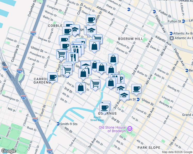 map of restaurants, bars, coffee shops, grocery stores, and more near 434 Union Street in Brooklyn
