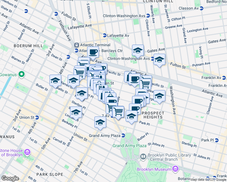 map of restaurants, bars, coffee shops, grocery stores, and more near 542 Bergen Street in Brooklyn