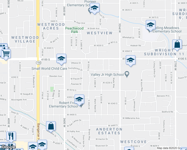 map of restaurants, bars, coffee shops, grocery stores, and more near 4192 Mark Read Street in West Valley City