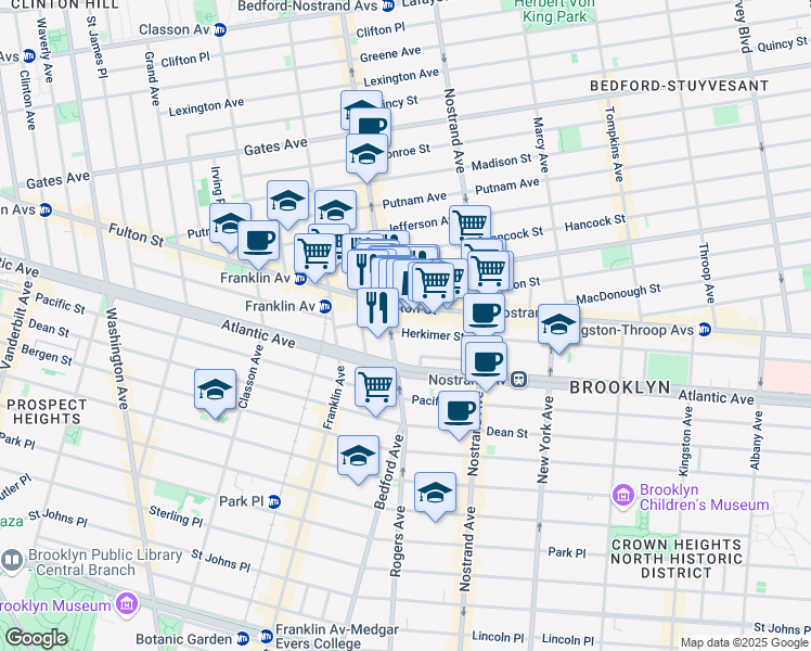 map of restaurants, bars, coffee shops, grocery stores, and more near 5 Herkimer Street in Brooklyn