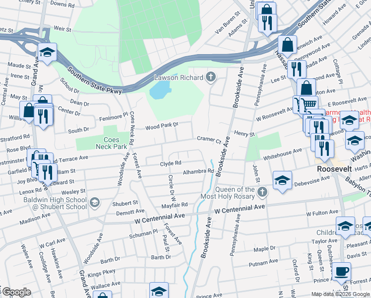 map of restaurants, bars, coffee shops, grocery stores, and more near 519 Woodland Estates Drive in Baldwin