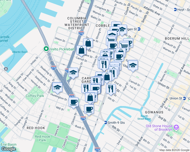 map of restaurants, bars, coffee shops, grocery stores, and more near 71 2nd Place in Brooklyn