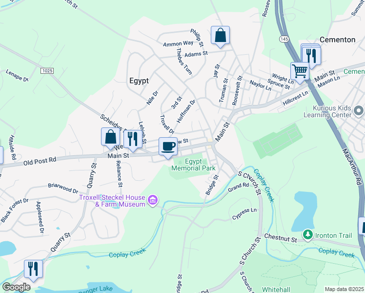 map of restaurants, bars, coffee shops, grocery stores, and more near 4619 Main Street in Lehigh County