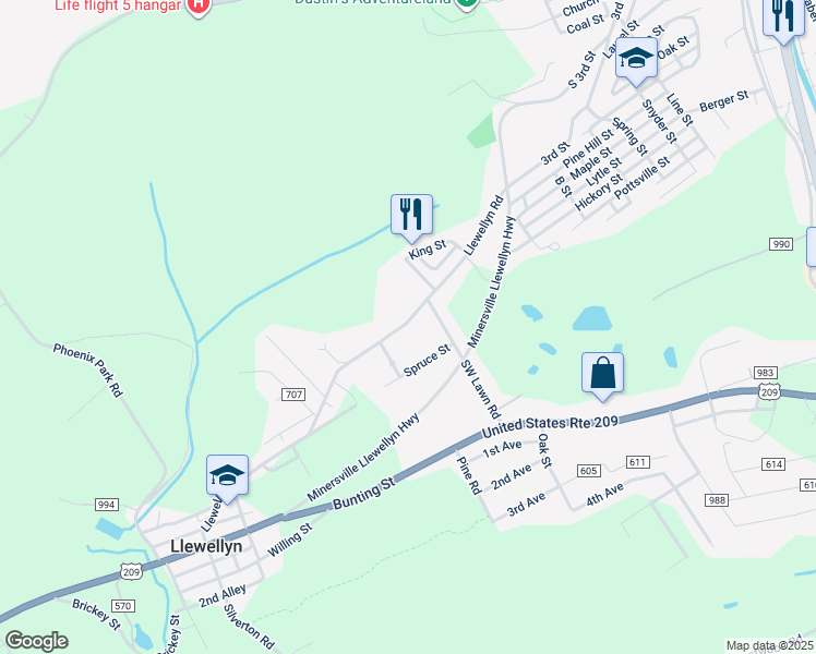 map of restaurants, bars, coffee shops, grocery stores, and more near 152 Llewellyn Road in Pottsville