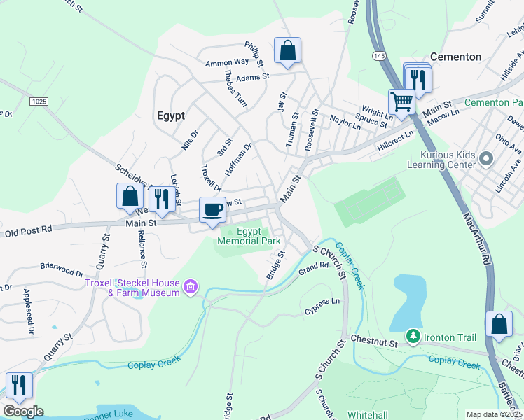 map of restaurants, bars, coffee shops, grocery stores, and more near 4524 Main Street in Egypt