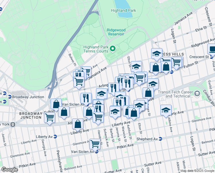 map of restaurants, bars, coffee shops, grocery stores, and more near 164 Arlington Avenue in Brooklyn