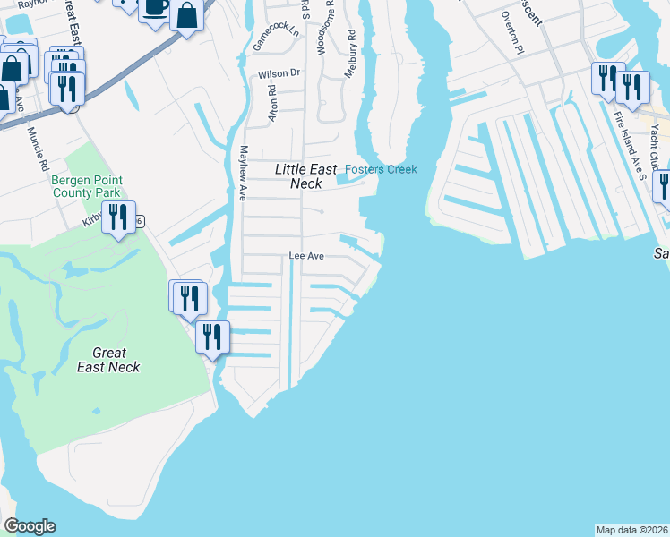 map of restaurants, bars, coffee shops, grocery stores, and more near 31 Jackson Avenue East in Babylon