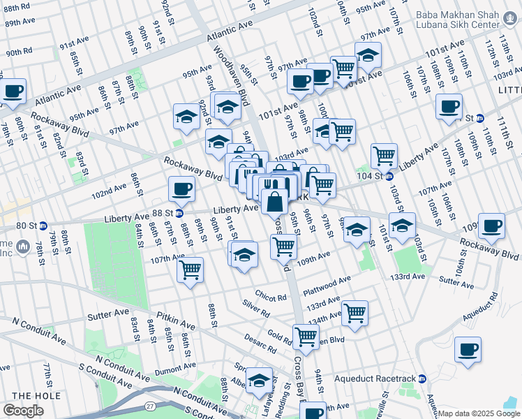 map of restaurants, bars, coffee shops, grocery stores, and more near 9306 Liberty Avenue in Queens