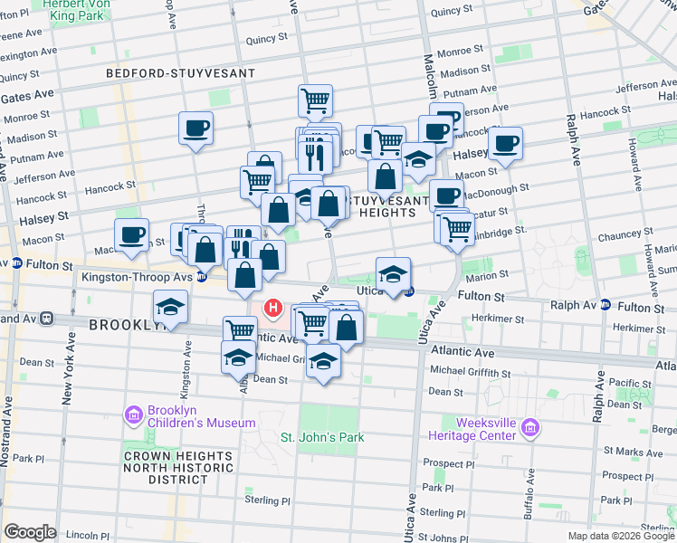 map of restaurants, bars, coffee shops, grocery stores, and more near 440 Lewis Avenue in Brooklyn
