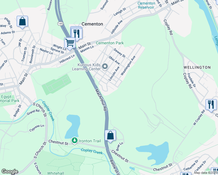 map of restaurants, bars, coffee shops, grocery stores, and more near 5210 Lincoln Avenue in Cementon