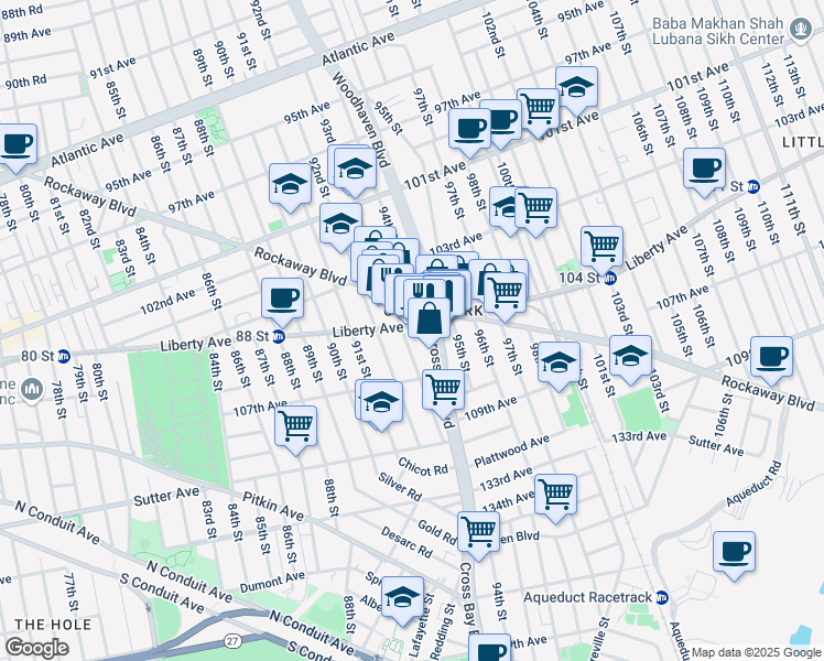 map of restaurants, bars, coffee shops, grocery stores, and more near 9306 Liberty Avenue in Queens
