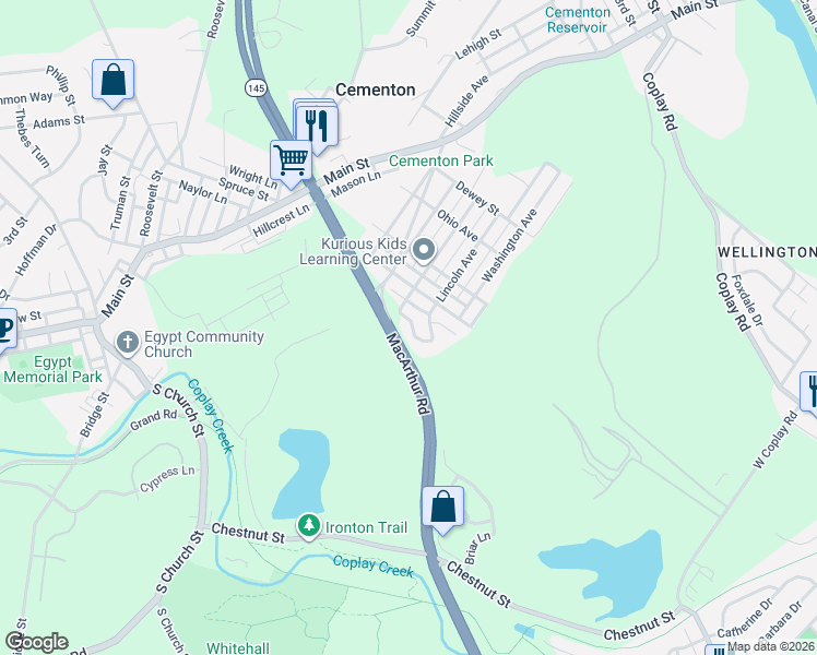 map of restaurants, bars, coffee shops, grocery stores, and more near 2 Russell Court in Lehigh County