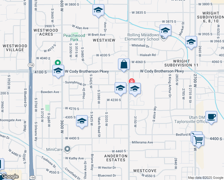 map of restaurants, bars, coffee shops, grocery stores, and more near 3322 West 4200 South in West Valley City