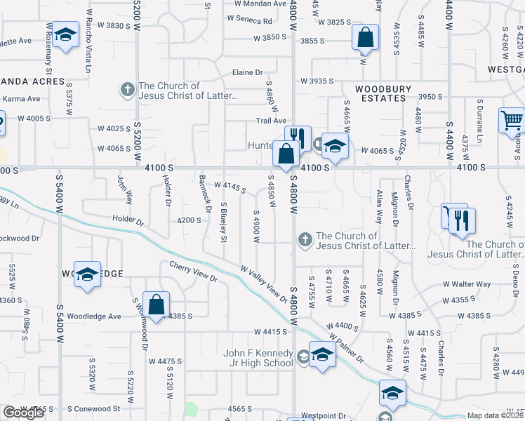 map of restaurants, bars, coffee shops, grocery stores, and more near 4186 South 4900 West in West Valley City