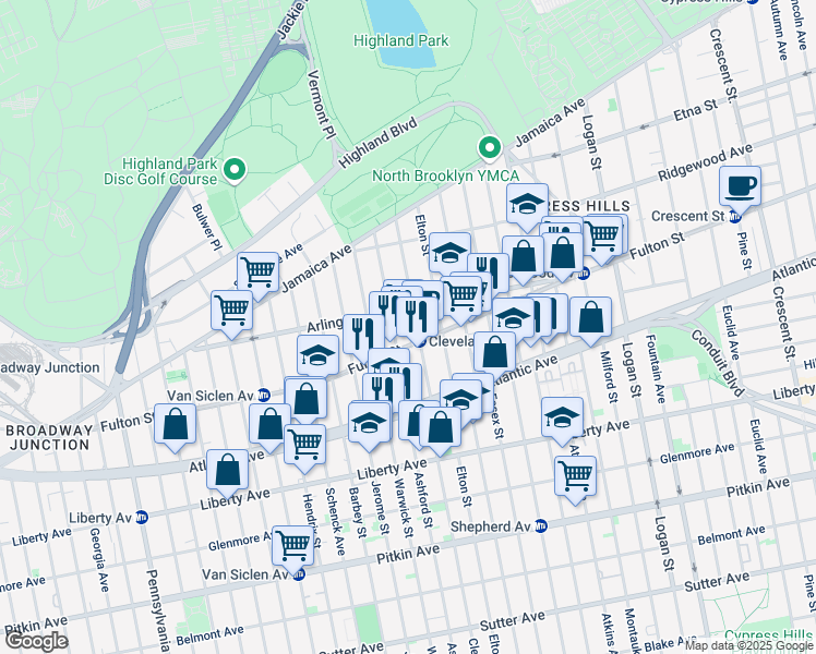 map of restaurants, bars, coffee shops, grocery stores, and more near in Brooklyn