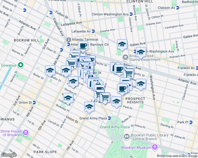 map of restaurants, bars, coffee shops, grocery stores, and more near 542 Bergen Street in Brooklyn