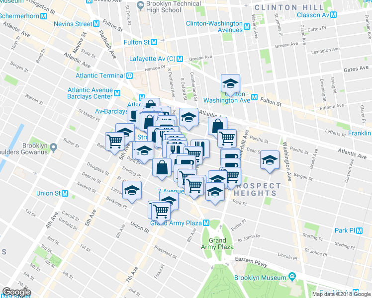 map of restaurants, bars, coffee shops, grocery stores, and more near 542 Bergen Street in Brooklyn