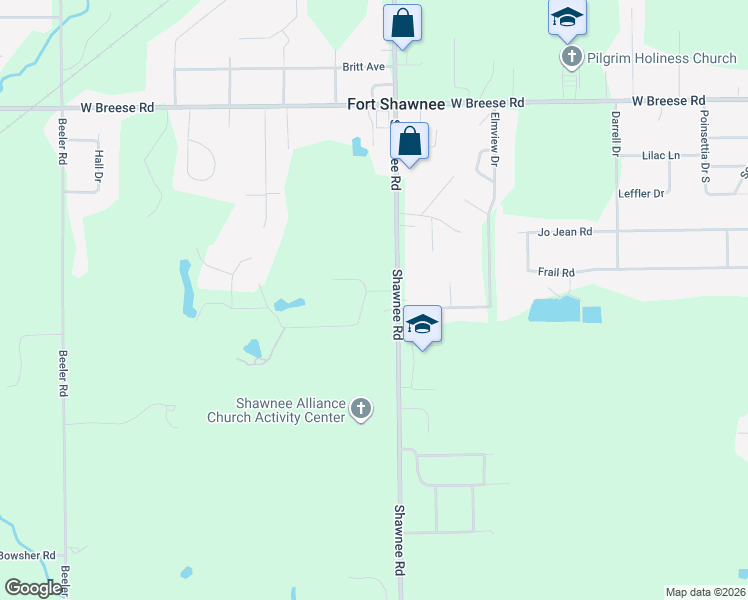 map of restaurants, bars, coffee shops, grocery stores, and more near 2611 Snowberry Ln in Lima