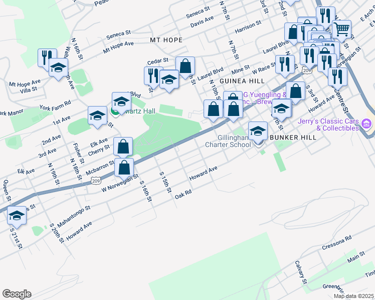 map of restaurants, bars, coffee shops, grocery stores, and more near 1324 West Norwegian Street in Pottsville