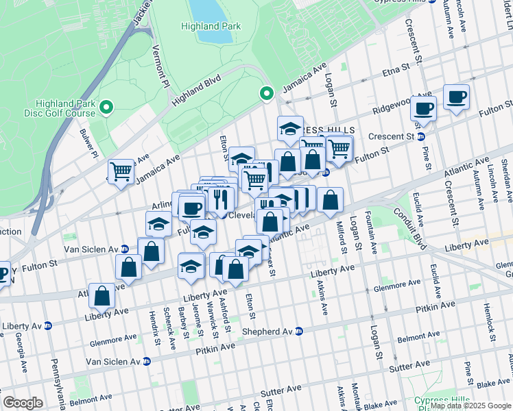 map of restaurants, bars, coffee shops, grocery stores, and more near 2986 Fulton Street in Brooklyn