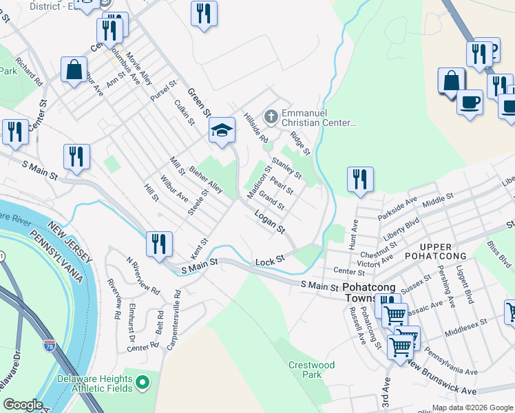 map of restaurants, bars, coffee shops, grocery stores, and more near 1051 Logan St in Phillipsburg
