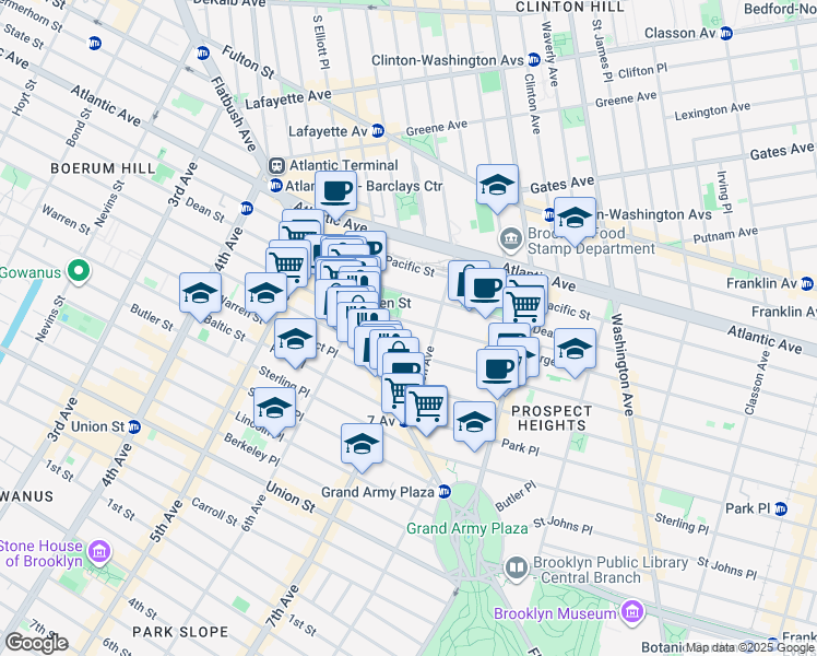 map of restaurants, bars, coffee shops, grocery stores, and more near 540 Bergen Street in Brooklyn