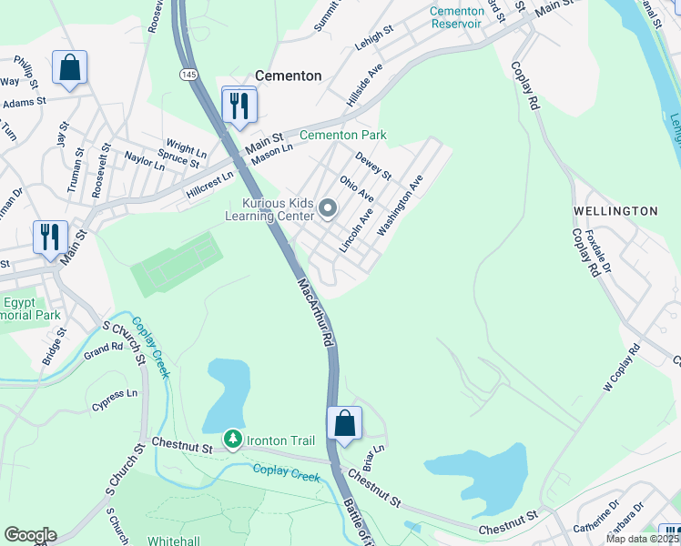 map of restaurants, bars, coffee shops, grocery stores, and more near 5210 Lincoln Avenue in Cementon